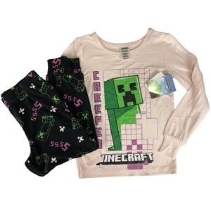 Minecraft Kids 2 Piece Creeper Pajama Set Pink & Black Size XS 4/5 NWT